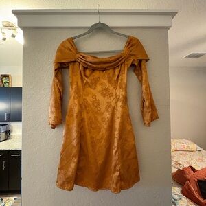 Lulu's Floral Patterned Burnt Orange Long Sleeve Dress